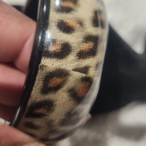 Leopard Print Bangle Bracelet Chunky Acrylic Animal Print Brown Black 7.8"